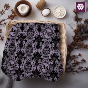 Carpe Noctem Custom Printed Blanket | Gothic Rose Grungy Lace folded in a rattan basket with dried natural flowers and twigs around it.