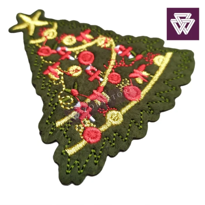 CHRISTMAS TREE dark green embroidery patch iron on - Image 2