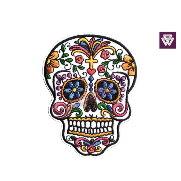 SUGAR SKULL white BIG embroidery patch iron on