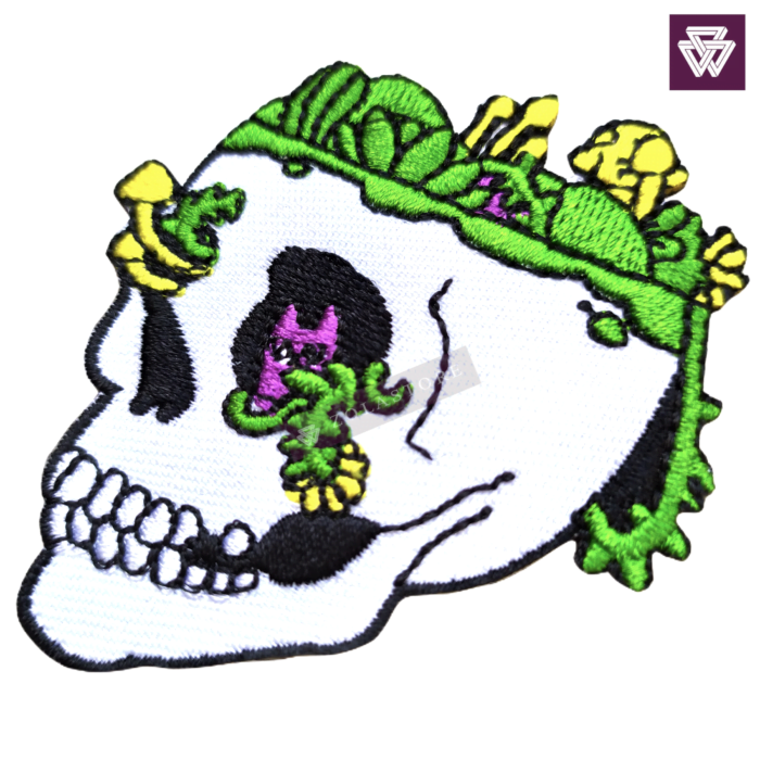 Punk Quirky Iron-On Patches | Weeds Cherry Skull | Brain Knitting - Image 6