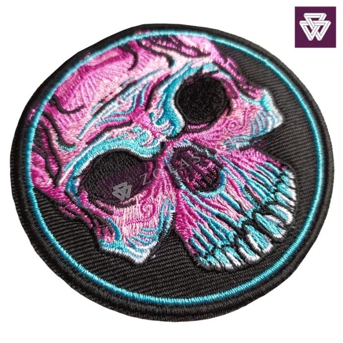 Round Skull Embroidered Iron-On Patch | Skeleton | Punk Jacket - Image 4