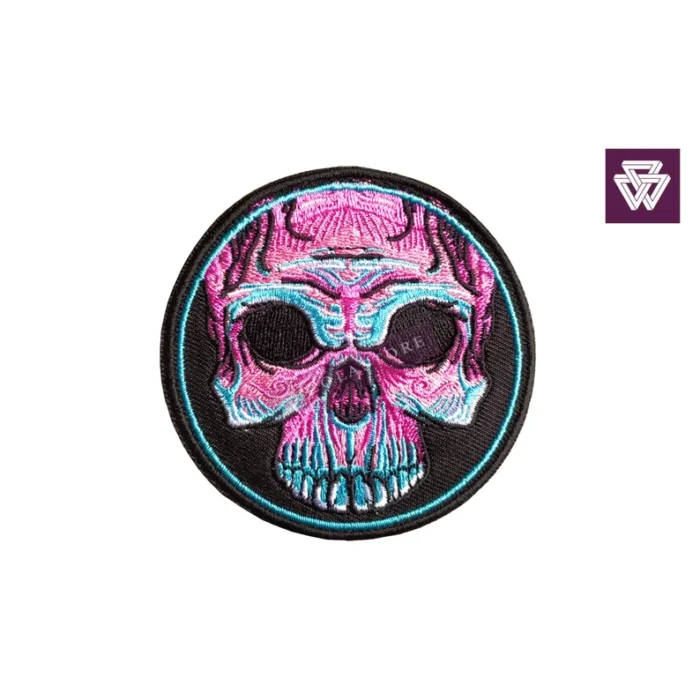 Round Skull Embroidered Iron-On Patch | Skeleton | Punk Jacket - Image 3