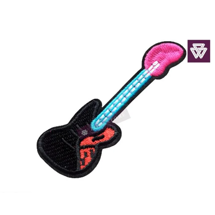 GUITAR black pink embroidery patch iron on