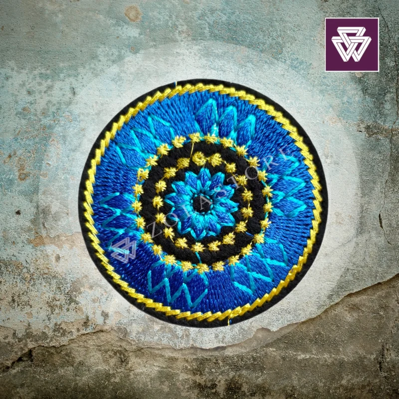 Blue Hippie Mandala Round Abstract Embroidered Patch Iron On