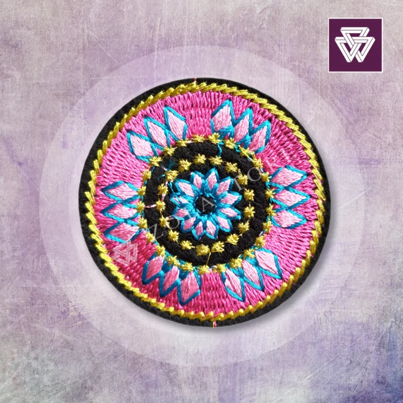 Pink Hippie Mandala Round Abstract Embroidered Patch Iron On