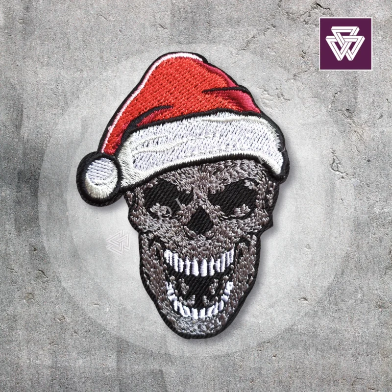 Skull Wearing Santa Claus Hat | Embroidered Patch Iron On