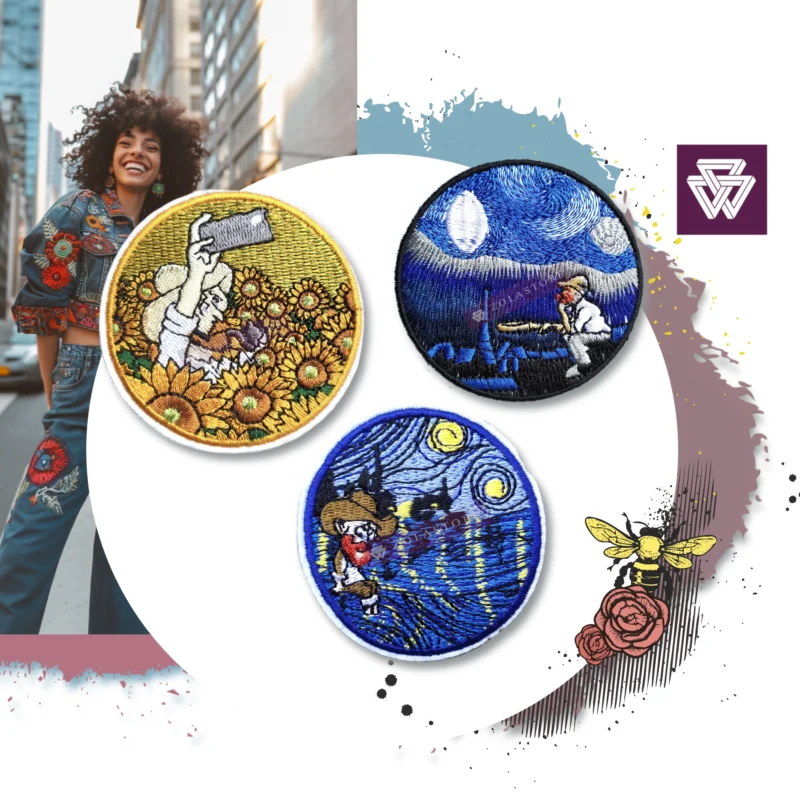 Van Gogh Embroidery Iron-On Patch | Starry Night | Sunflowers Art