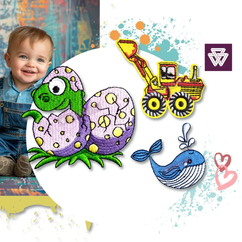 Baby Dinosaur Iron-On Patch | Cute Whale | Kids Digger Applique