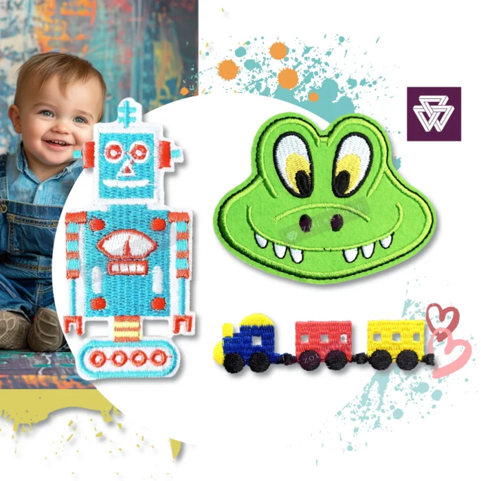 Blue Robot Iron-On Patch | Crocodile | Train Applique for Kids