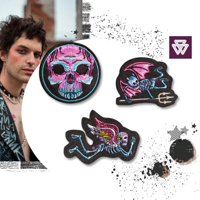 Round Skull Embroidered Iron-On Patch | Skeleton | Punk Jacket