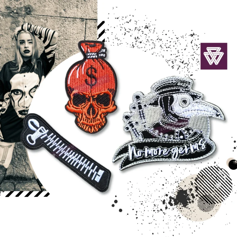 Mock Zipper Embroidery Iron-on Patch | Plague Doctor | Punk Skull