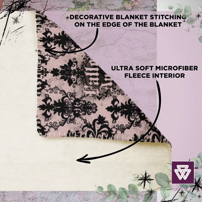 Fallen Angel Custom Printed Blanket | Baroque Lilac Lace Pattern - Image 3